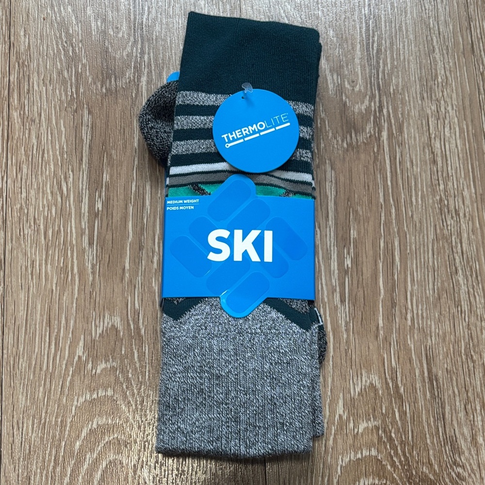 new! Columbia women’s over the calf ski socks, gray/teal, Medium